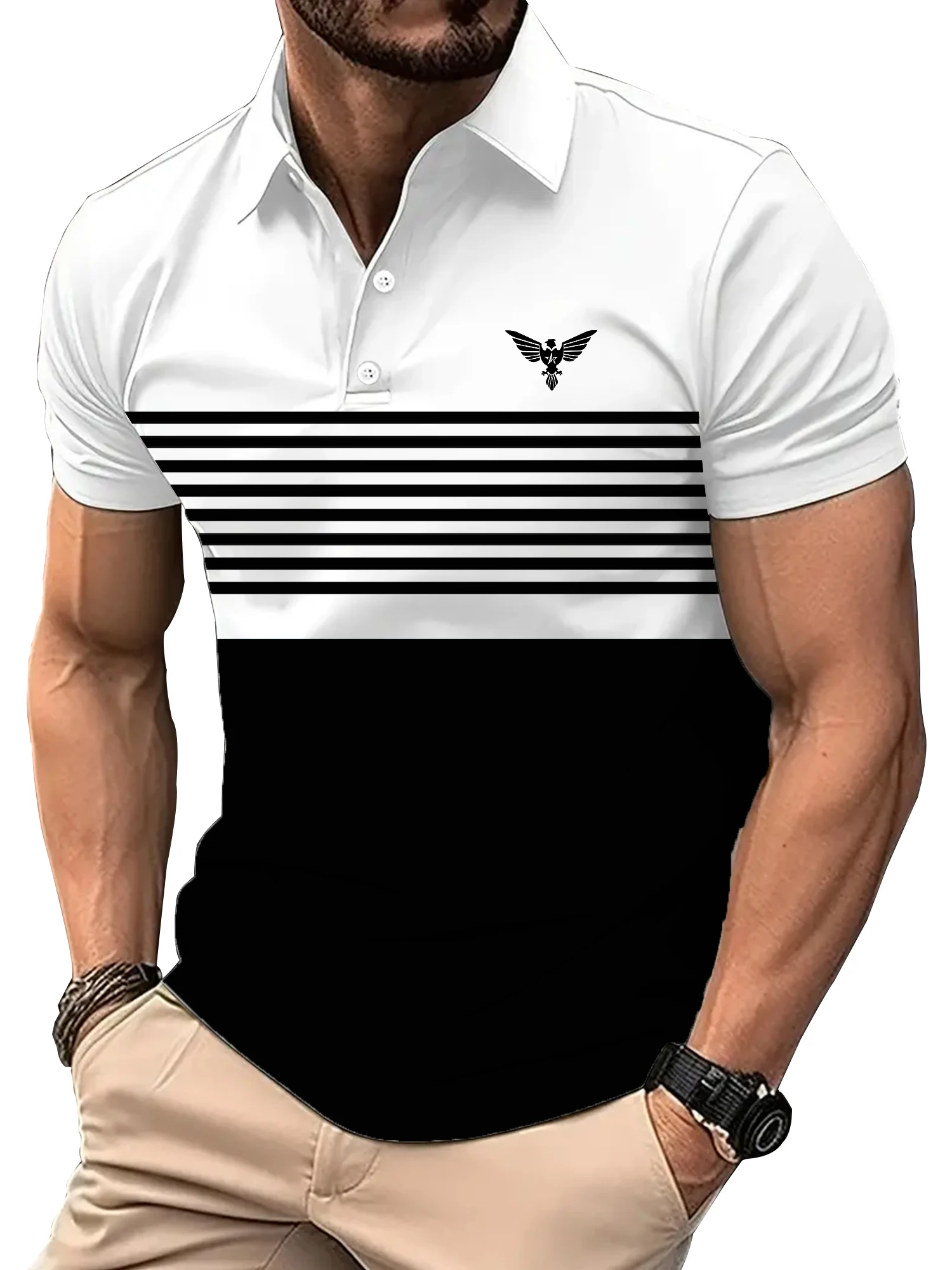 2024 Golf Wear Men Fashion Short -sleeved Striped Stamps Poloshan Casual Lapel POLO Shirt Men's Clothing Tops