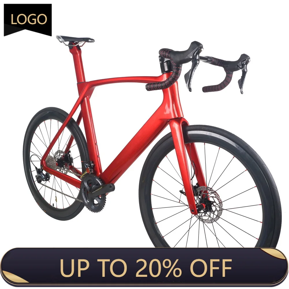 EER Chrom Red Paint Full Internal Cable 22-Speed Disc Brake Road Full Bike TT-X34 with Ultegra Group Carbon Wheelset