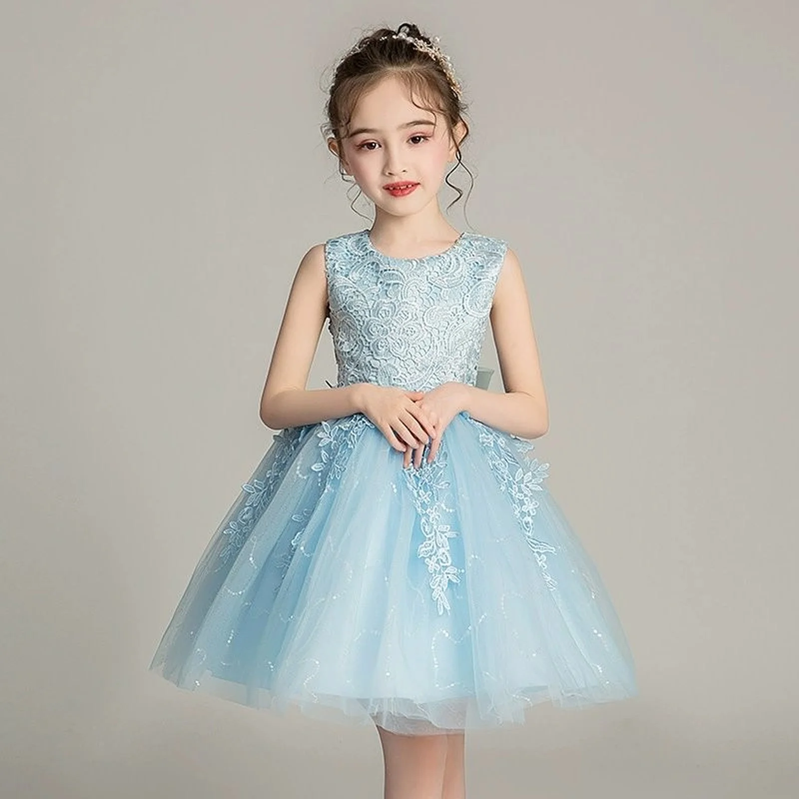 4-14 Years Flower Dress Wedding Party Clothing Frock Flower Beading Gown Princess Summer Short Dress Costumes Girl Kid Dress