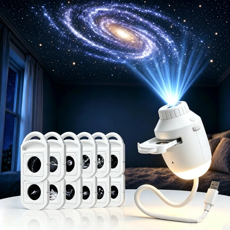 2 in 1 Galaxy Star Projector Night Light 360° Adjustable USB Plug Play Starry Sky Projector Light For Bedroom Decor Xmas Gift