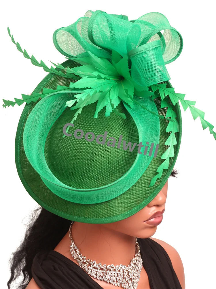 

Wedding Feather Green Cocktail Church Fascinator Hat Fashion Flower Women Party Tea Royal Millinery Cap Bride Wedding Headpiece