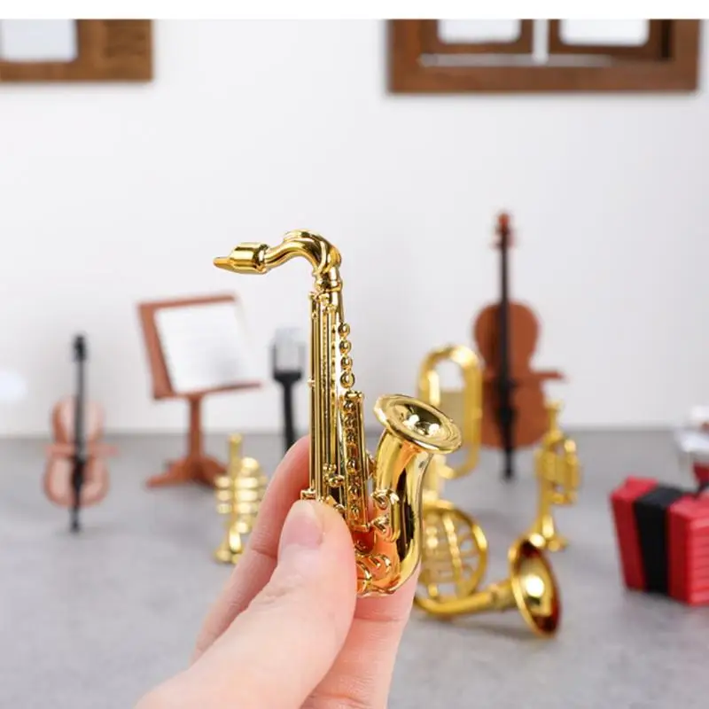 1Set Home Decor Toy 1:12 Dollhouse Miniature Accordion Sax Classical Musical Instrument Model Ornament Doll House Accessories