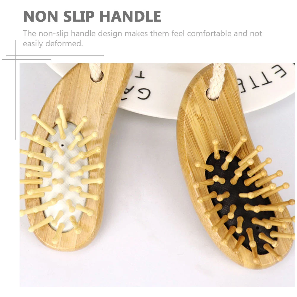 2 Pcs Comb Massage Beech Airbag Women's Mini Hair Brush Detangling Combs 10x4cm Sandalwood Hairdressing