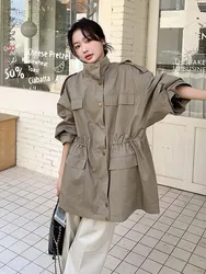 LANMREM Safari Style Casual Trench Women's Stand Collar Multi Pocket Design Personalized Coats Female 2024 Autumn New 2Z2816