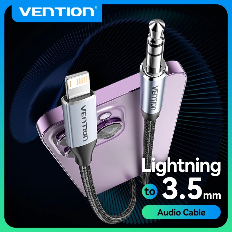 Vention Adapter for iPhone DAC Lightning Male to 3.5mm Headphone Male Adapter Audio Cable for iPhone 14 13 12 Pro Max Aux Cables