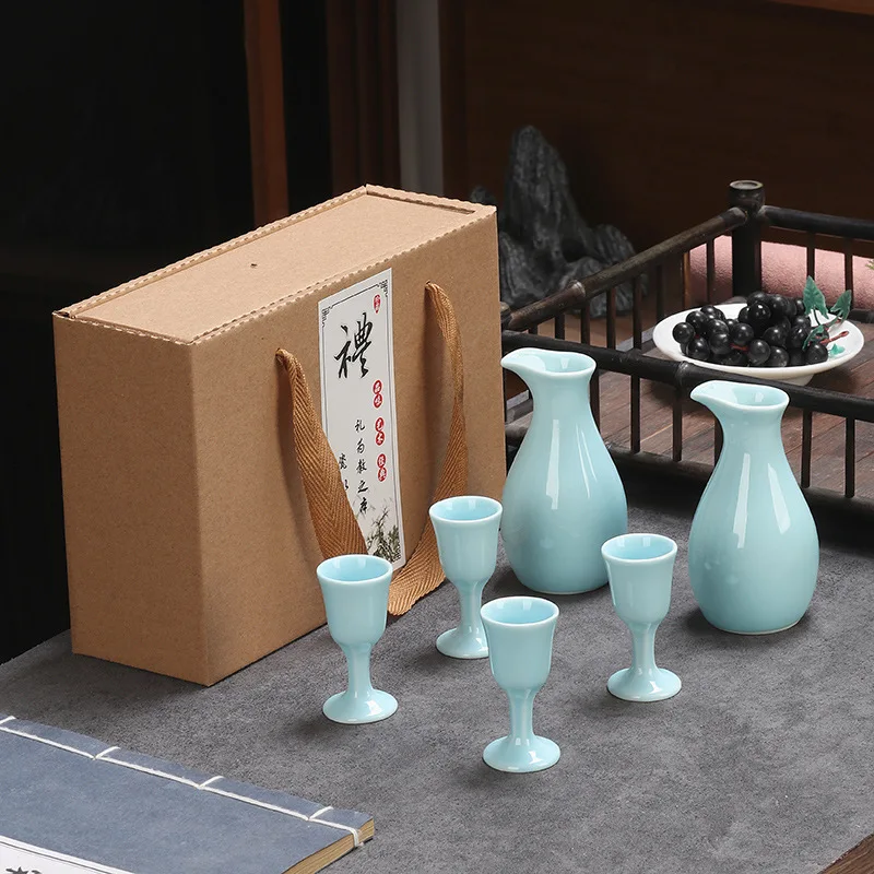 

Japanese Sake Set Ceramic Traditional Ceramic Four Sake Cups Two Pots Baijiu Dispenser Party Restaurant Set in Gift Box 2025 New