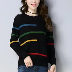 Casual Striped Loose Sweaters Spring Autumn New Long Sleeve O-Neck All-match Knitting Pullovers Fashion Vintage Women Clothing