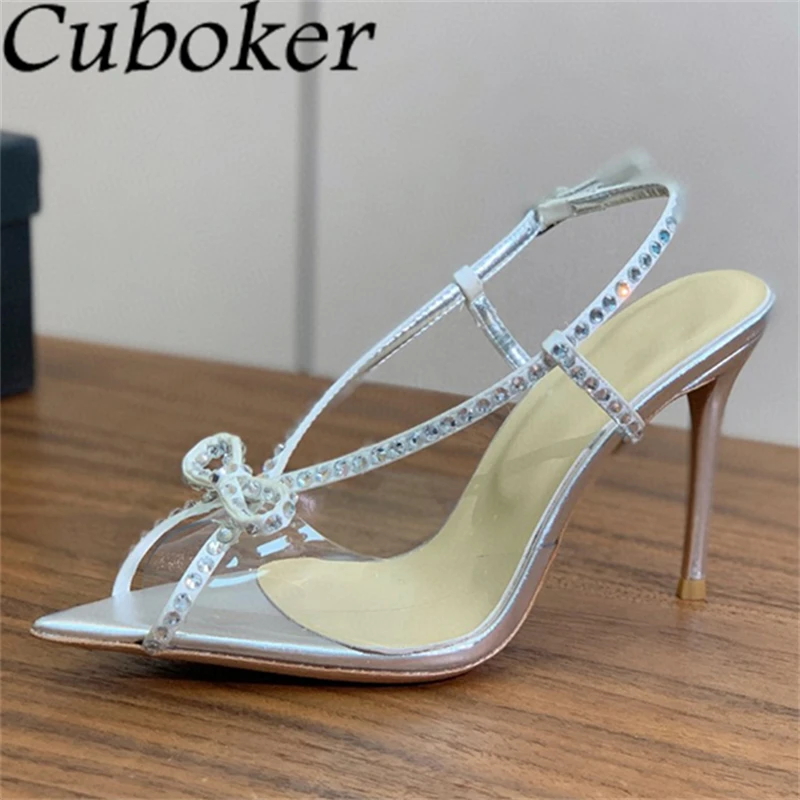 

2024 Summer Clear PVC Thin High Heel Crytsal Sandals Women Fashion Pointy Peep Toe Stilettos Sexy Runway Party Pumps Shoes Femme