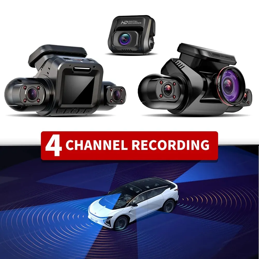 TiESFONG 360 GPS Dash Cam 4CH HD 4*1080P for Car DVR Supported 24H Parking Monitor Video Recorder Night Vision WIFI 128GB (M8S)