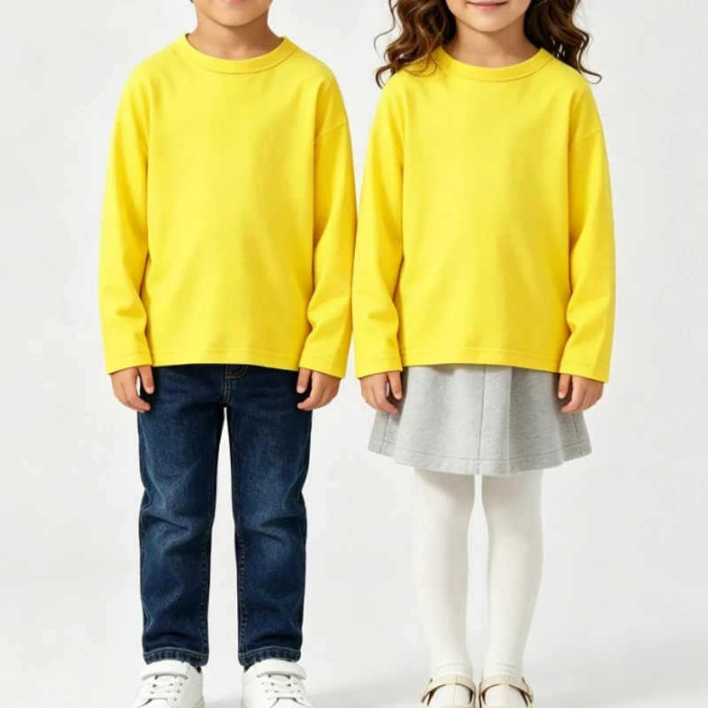 Autumn Spring Cotton Children T-shirt  Boys Girls Tees Long Sleeve White Shirt Kids Tops Baby Clothes Solid Black Pink Yellow