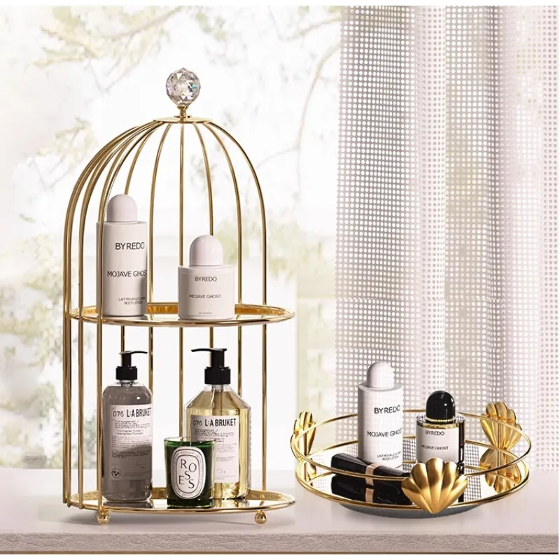 No punching bathroom rack cosmetics birdcage shell rotating tray