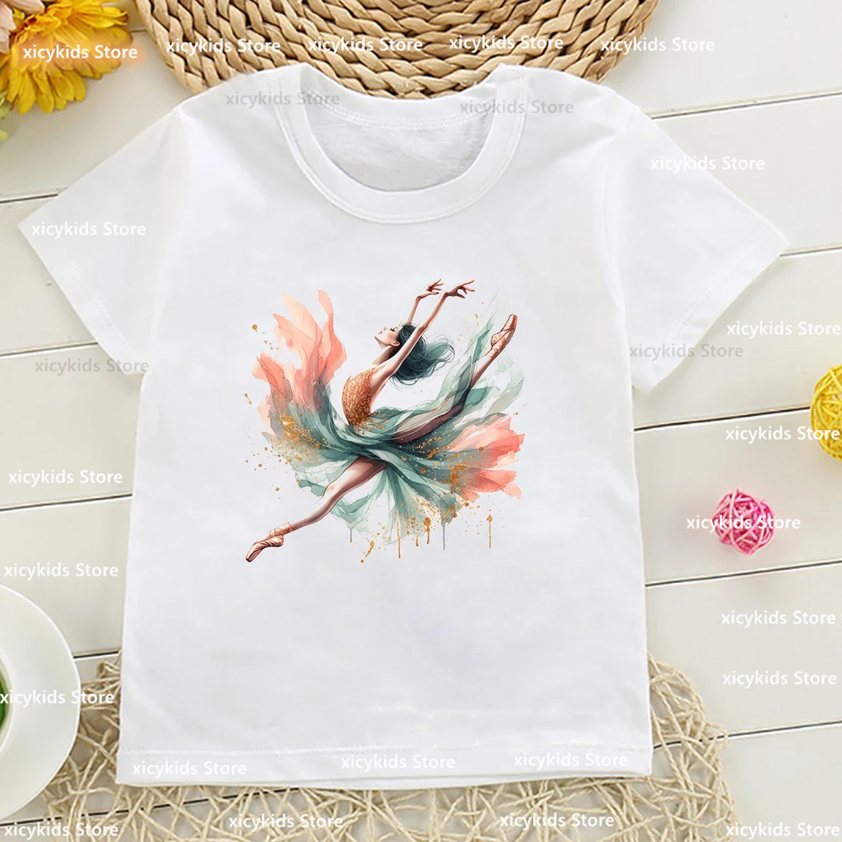 Ballet Dancer Tshirt Girls Fashion Aesthetic Girl Dance Costume Tshirt Summer Harajuku Kids Tshirt Cute Girl Clothes 1-15 Years