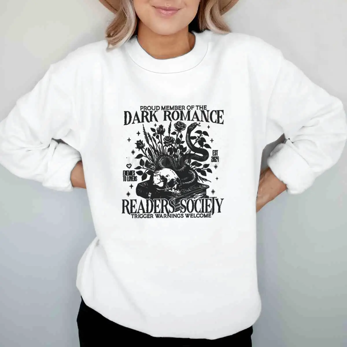 Sudaderas informales de moda para amantes de los libros, suéter con diseño Floral de esqueleto para mujer, sudaderas de moda Harajuku con cuello redondo