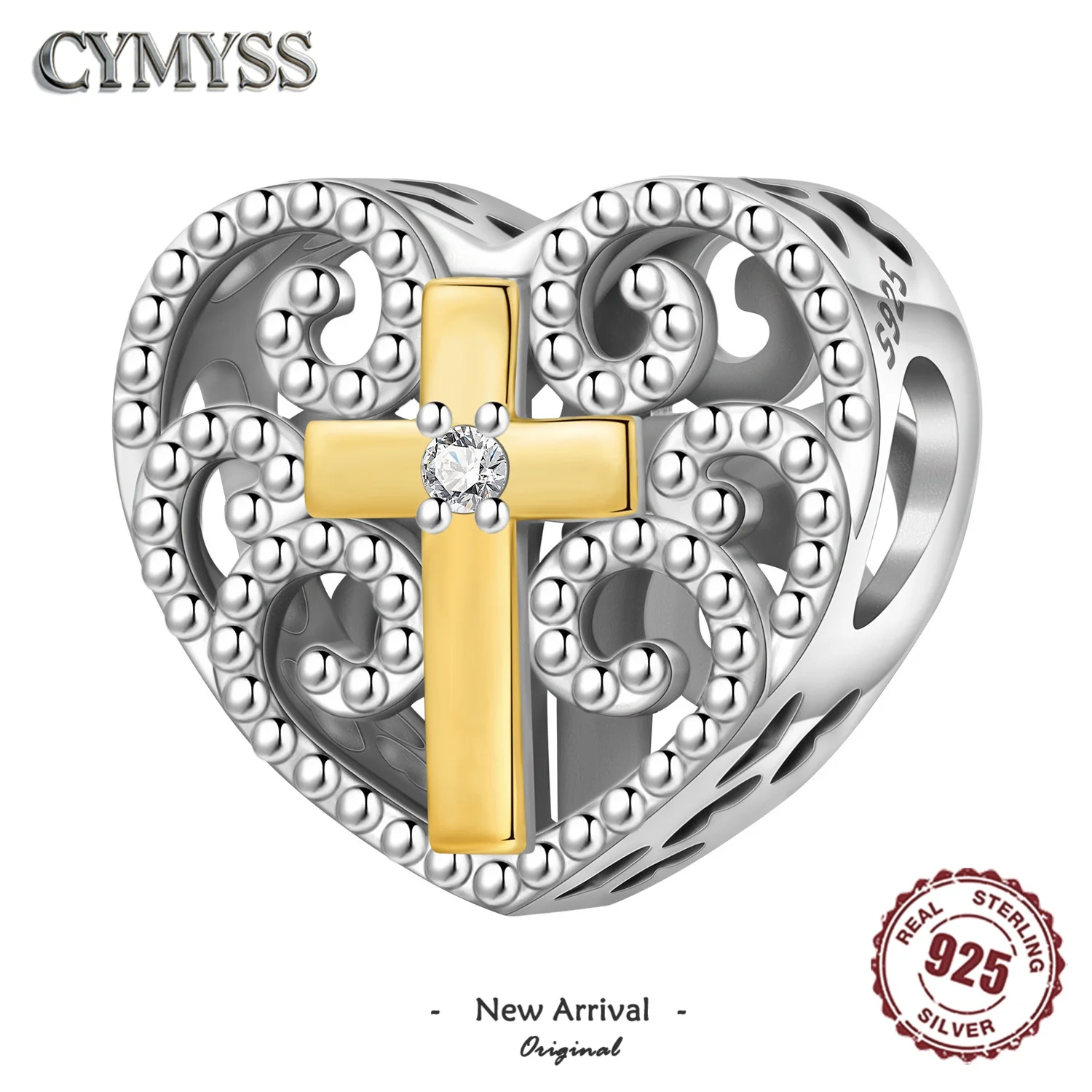 925 Sterling Silver Cross Heart Bead Religious Symbols Always In My Heart Guarding Love Charm For Bracelet DIY Jewelry Gift