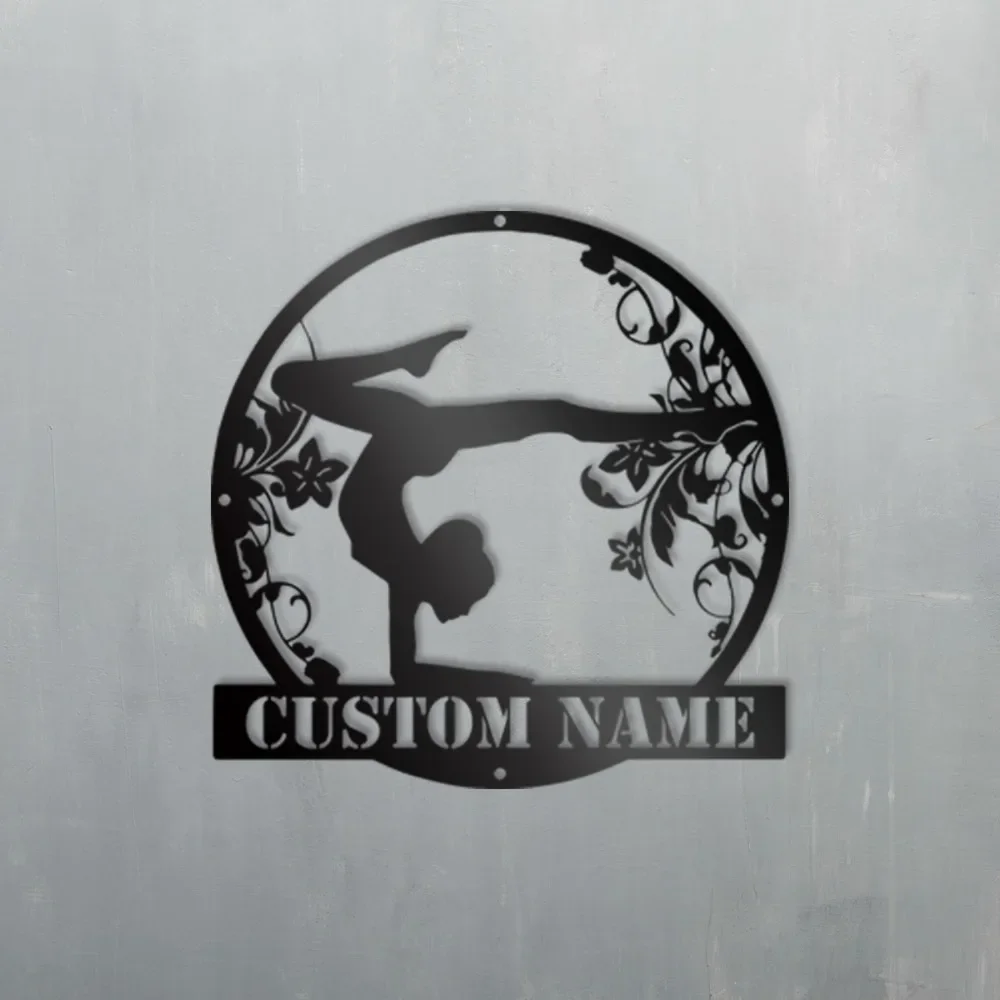 Exclusive Custom Black Metal Gymnast Sign. Ideal for Sports Arenas, Cheer Training. Personalized Wall Decor.