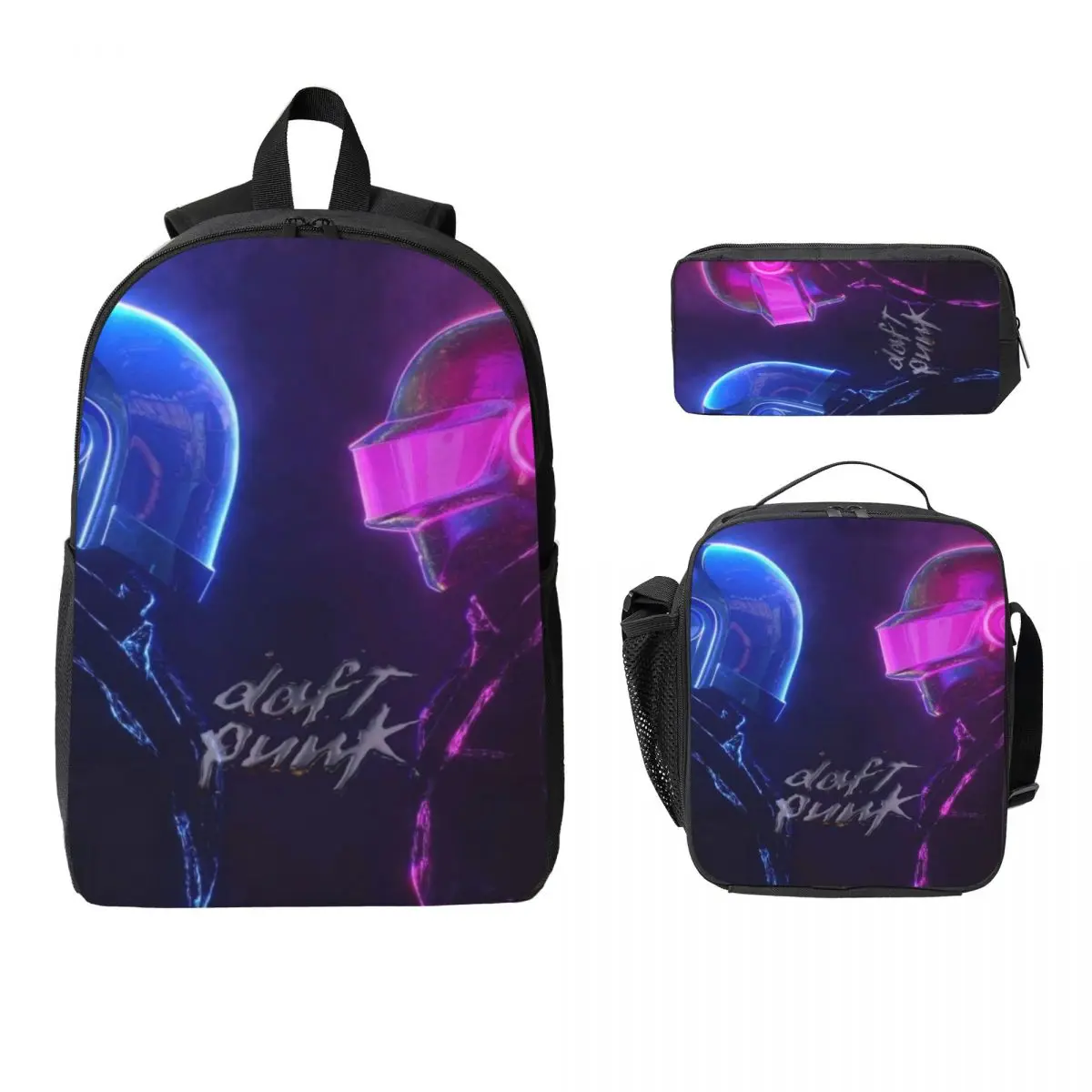 3Pcs Daft Punk Electronic Music  Backpack Set for Boy Girl Pen Bags Bookbag Sets with Lunch Box For School Students Daypack