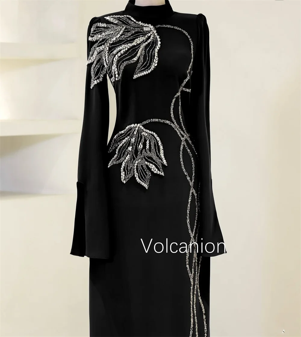 تخصيص كلاسيكي جيرسي مطرزة نمط مستقيم الياقة العالية فساتين متوسطة الطول مناسبة رسمية مخصصة