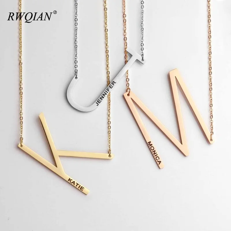 Personalized Name Initial A-Z 26 Letter Pendant Necklace for Women Gold Stainless Steel Choker Long Chain Custom Name Necklaces