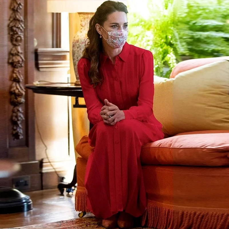 Kate Middleton vestido de mujer de gran tamaño XXL de alta calidad moda elegante Oficina señora Casual manga larga primavera otoño vestidos plisados