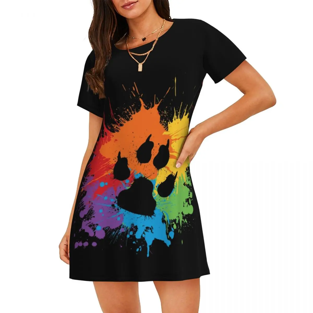 

Custom Gay Pride Bear Paw Womens Short Sleeve Sleepshirt GLBT LGBT Rainbow Pride Nightdress Nightgown Sleepwear Short Sleeves