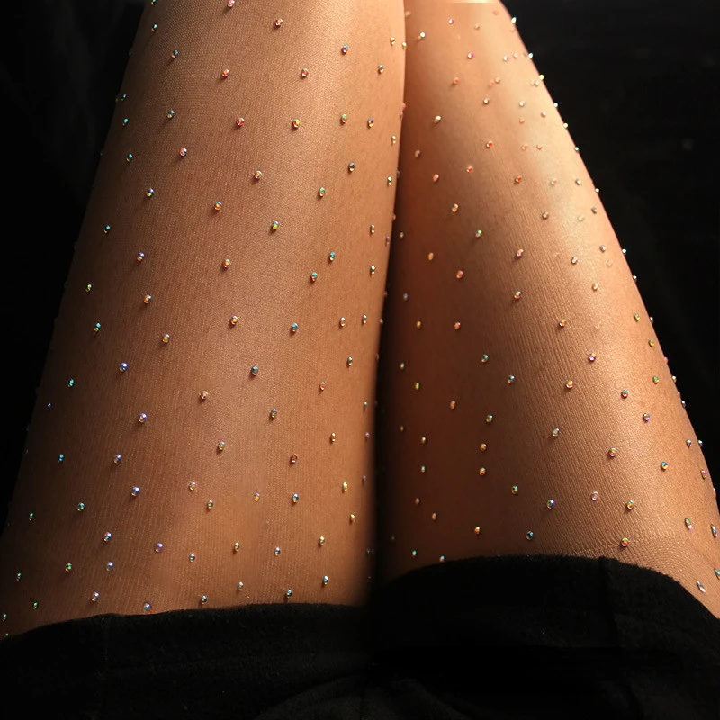 

Women's Sexy 12D Thin Breathable Shining Rhinestone Snagging Resistance Pantyhose Diamonds Plus Size Tights Spider Stockings