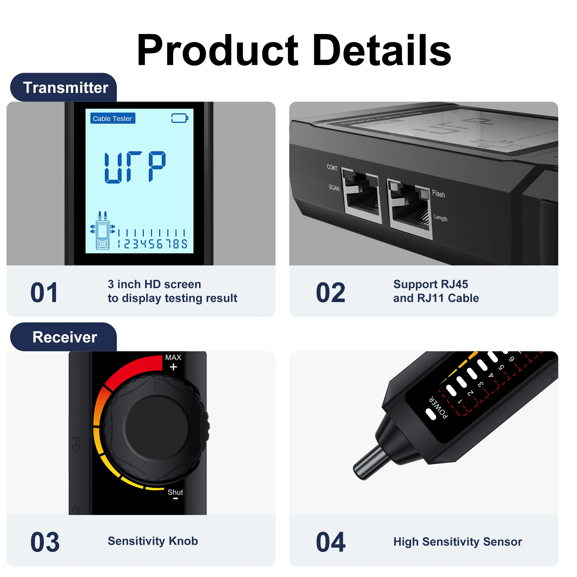 WANGLU Network Cable Tracker Digital Rechargeable Cable Tester Wire Tracker Network Tools Line Finder Network Repair Analyzer