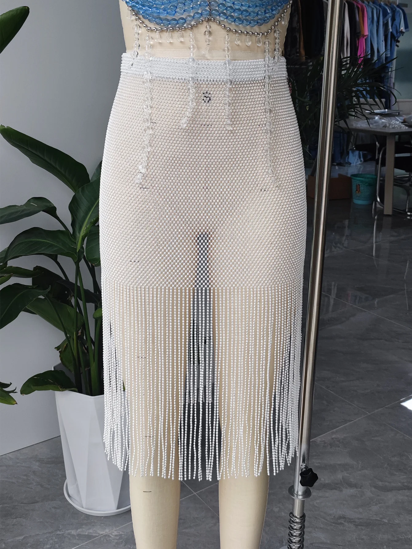 Jupe féminine astronomique tissée à la main avec pompon, maille biscuits de luxe, taille élastique