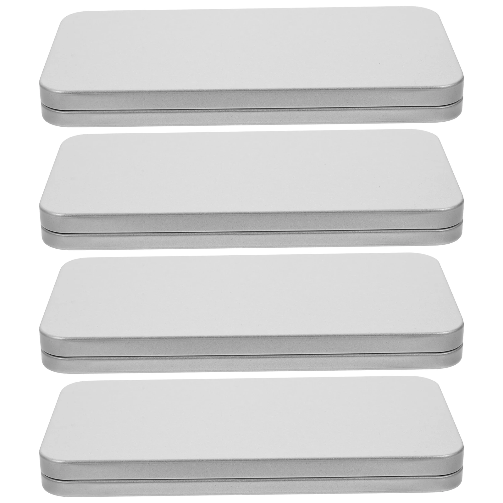 

4 Pcs Tempered Film Storage Box Tin Containers Can Boxes with Lids Silver Tinplate