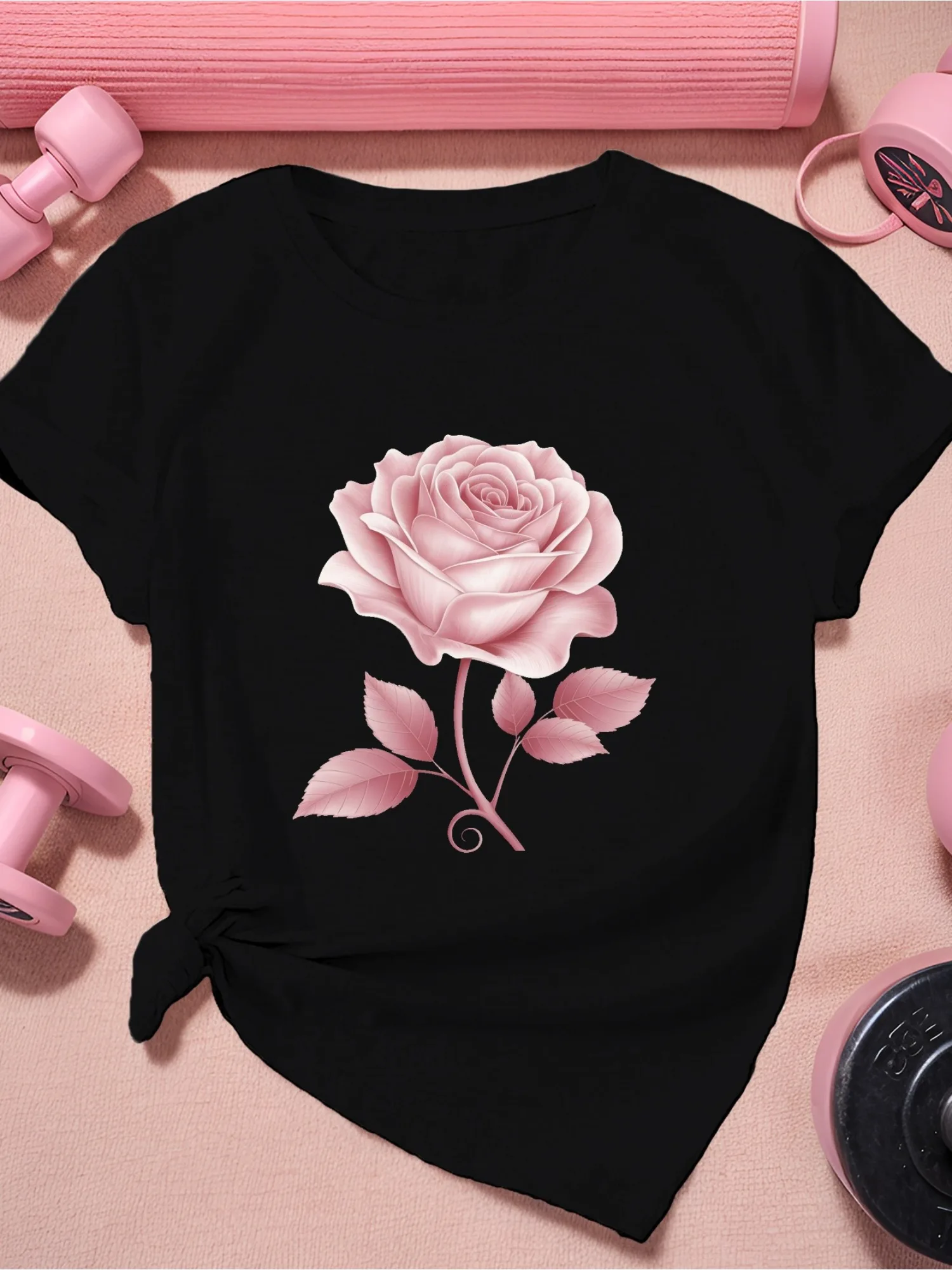 

Single Rose Exquisite And Precise Women'S Plus Size Sports Short Sleeved T-Shirt women clothing y2k clothes