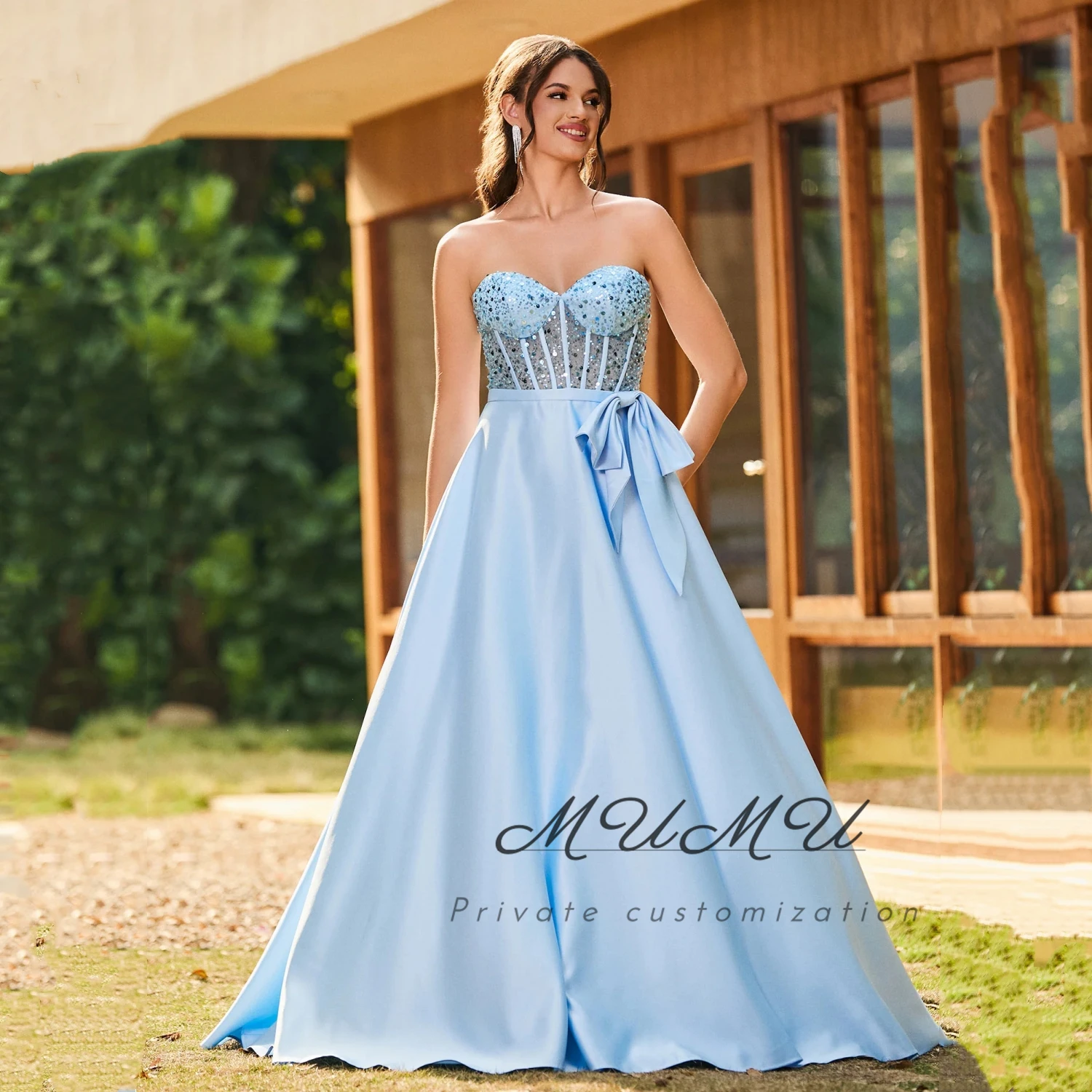 

MuMu Customized Prom Dress Elegant Party Dresses 2025 فساتين سهرة Luxury Women's Evening Dresses for Special Occasions sky blue