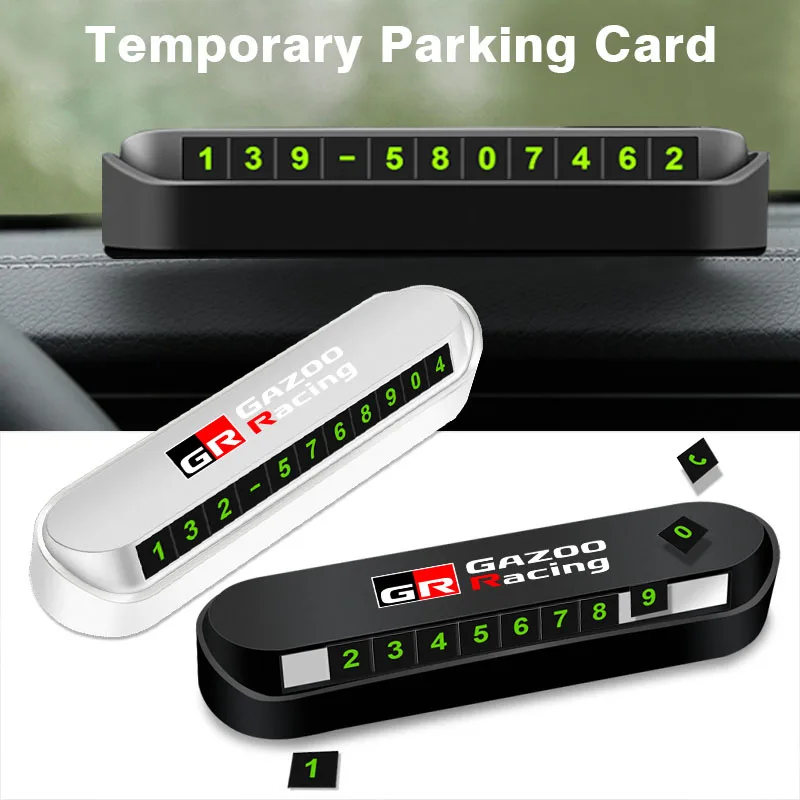 

1Pcs Car Temporary Parking Card Sticker Phone Number Card Plate For Toyota GR Sport Gazoo Racing Yaris 86 Corolla Supra C-HR