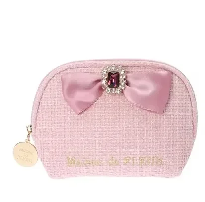 Japanese Autumn Winter New Houndstooth Rhinestone Bow Portable Makeup Bags Students Coin Purse Storage Women\'s Cosmetic Bags