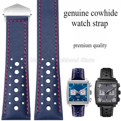 Large Hole Style Breathable Upgrade Watch Strap for Tag Heuer Carrera Heritage Monaco Series Soft Genuine Cowhide Watchband 22mm