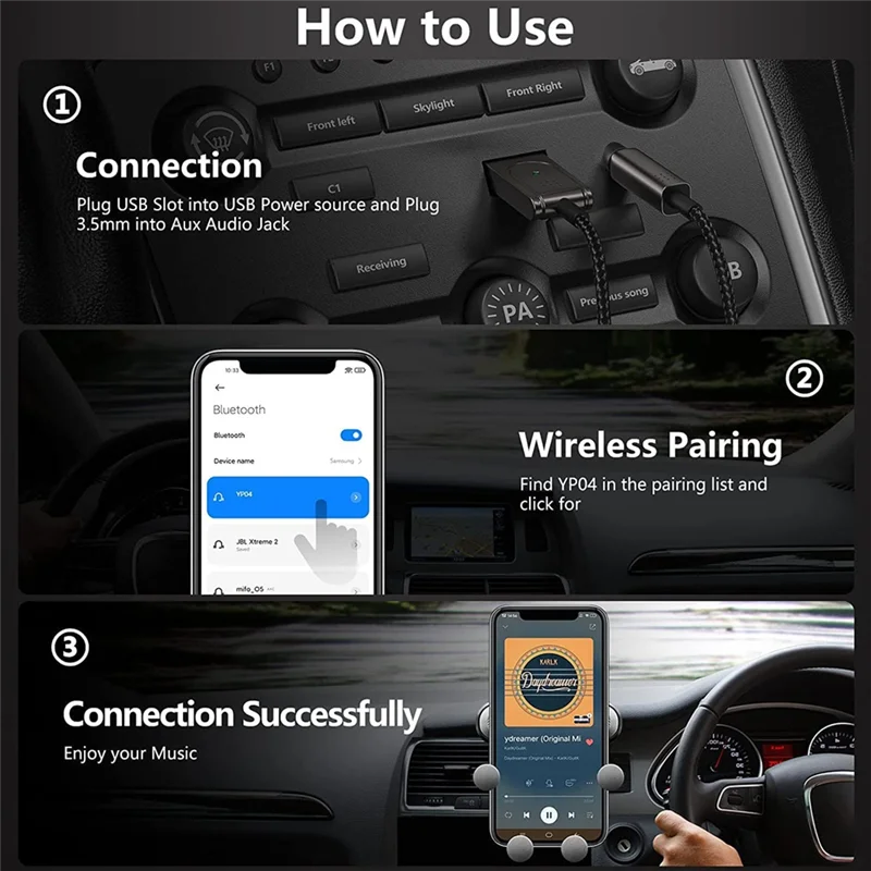 

Надежный адаптер Aux на Bluetooth 5.1, Bluetooth-приемник 3,5 мм, встроенный микрофон, для автомобильных динамиков и домашнего аудио-ABDQ