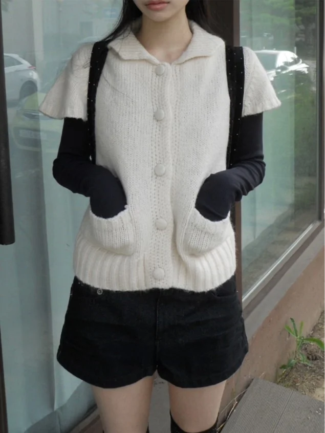 Retro Early Girl Sle Knitted ort Sve Open Cardigan Women's Faion Autumn Winter ket Design Soft Combed Korean Sle