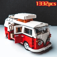 1332pcs Technical T1 Camper Van Bus Car Building Blocks Vehicle Assemble Model Fit MOC  Set Bricks Toys For Boys Girl Gifts