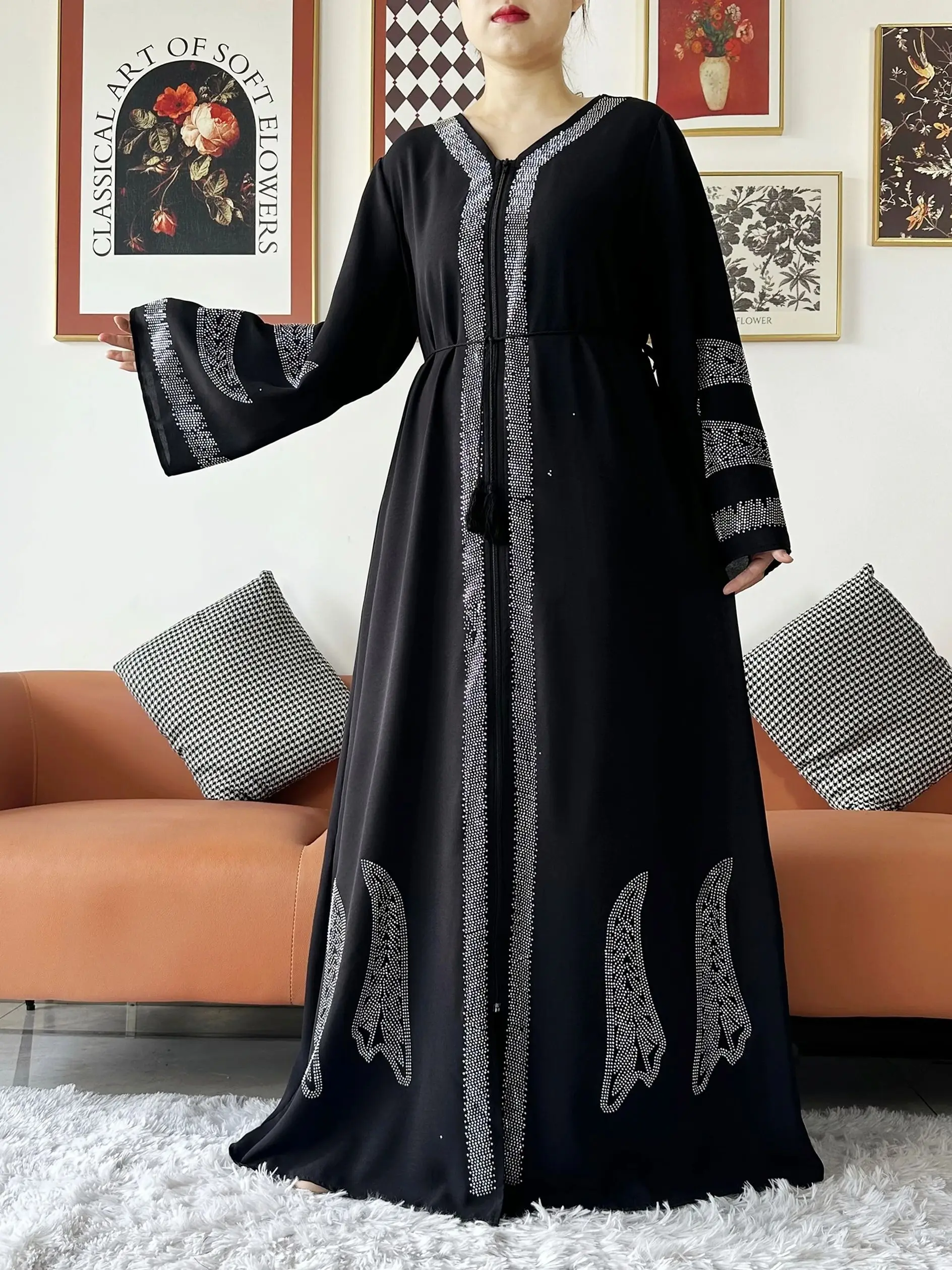 2024 donne elegante vestito da partito Chiffon aperto Abaya donne musulmane vestono abbigliamento islamico Cardigan Abaya donne vestito musulmano