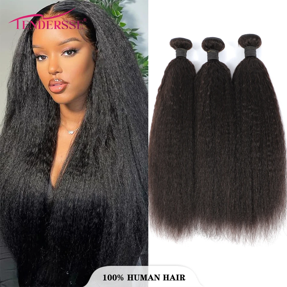 Tendresse 10A Kinky Straight Hair 3 Bundles Yaki Straight Human Hair Extensions Human Hair Indian Remy Hair Wave for Black women