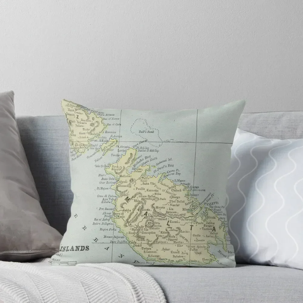 

Vintage Malta Map (1901) Throw Pillow Pillow Cases Anime pillow