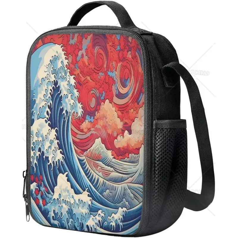 Nagasaki print insulated lunch box for Kids Lunch Bag tote reusable food pouches cartoon lunchboxes for teen girls boys