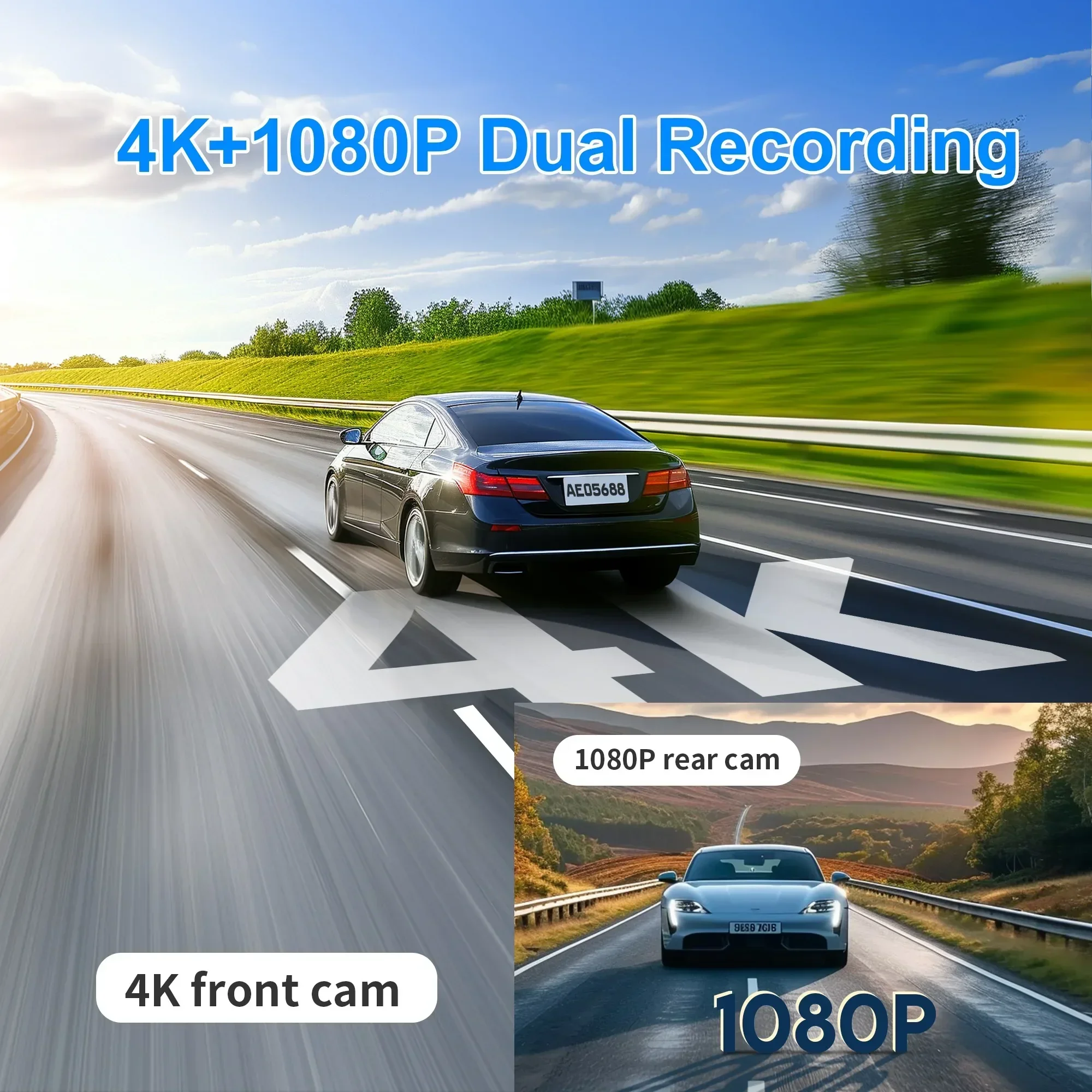 4K Dual Lens Dash Cam Front and Rear Mini Car Camera 2K HD Night Vision 24H Parking Monitoring Car WiFi Cars DVR Video Recording