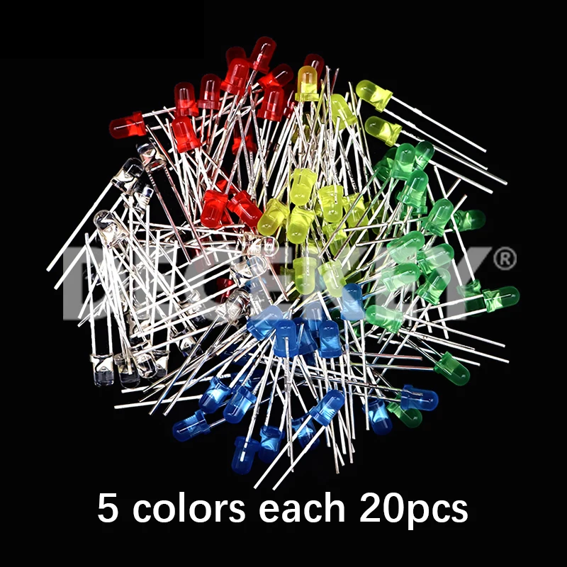 3mm 5mm LED Diode Assorted Kit White Green Red Blue Yellow Orange F3 F5 Leds Light Emitting Diodes electronic sample set