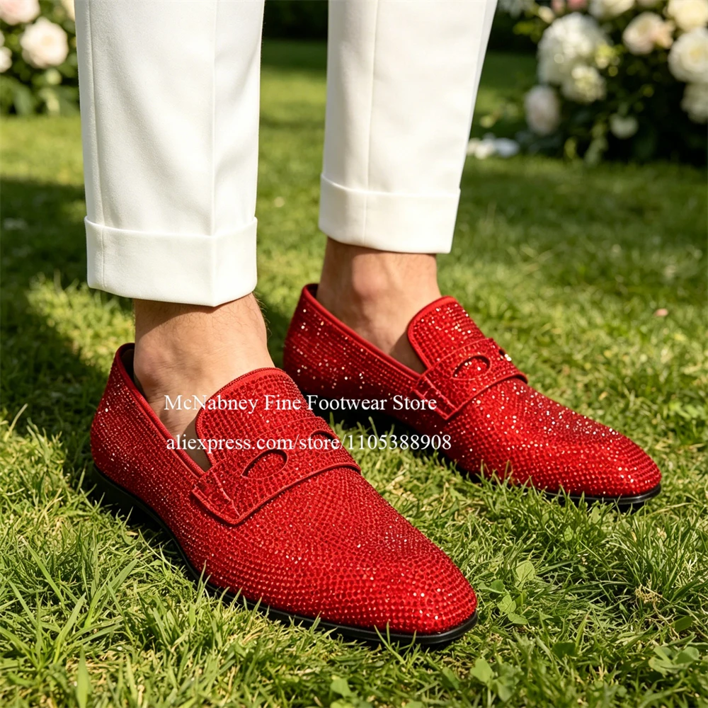 

Rhinestone Covered Cutout Penny Loafers Men Slip on Sparkly Crystal Formal Shoes Wedding Prom Party Club Luxury Men Dress Shoes