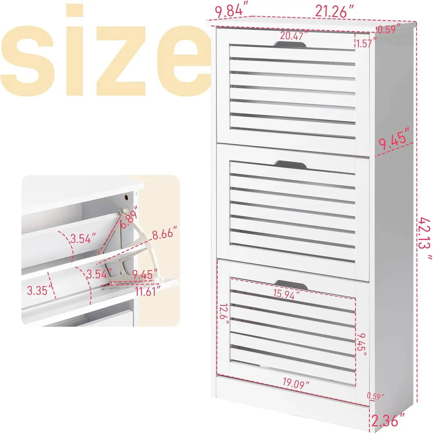 Karl Home Shoe Storage Cabinet With Flip Drawers Louvered Doors, Freestanding Shoe Organizer For Entryway, Hidden Narrow Slim