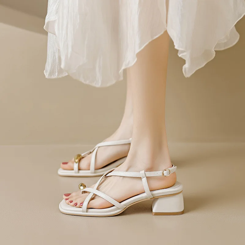 New Design Sense Retro Half Toe Baotou Sandals Low Heel Roman Shoes 2024 Summer Fashion Korean Version Clip Toe Woman Shoes