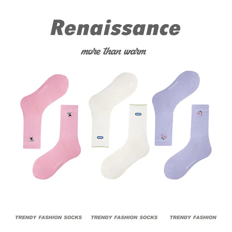 3Pair/Lot Embroidery Fashion Woman Men Socks Korea Harajuku Style Kawaii Funny Cartoon Spring Autumn Female Socks Lovely Girl