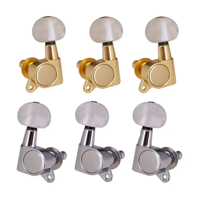 A Set Of 6 Pcs White Small Button Golden Silver Guitar Tuning Pegs Machine Heads Strings Accessories Parts