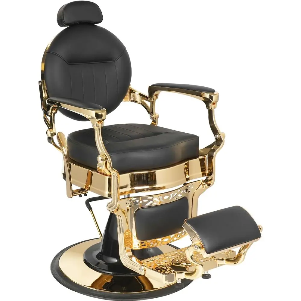 

Sturdy Vintage-Style Reclining Barber Chair, Supports 700lbs, Ideal for Salons, Tattoo Shops, and Spas in Vintage Gold