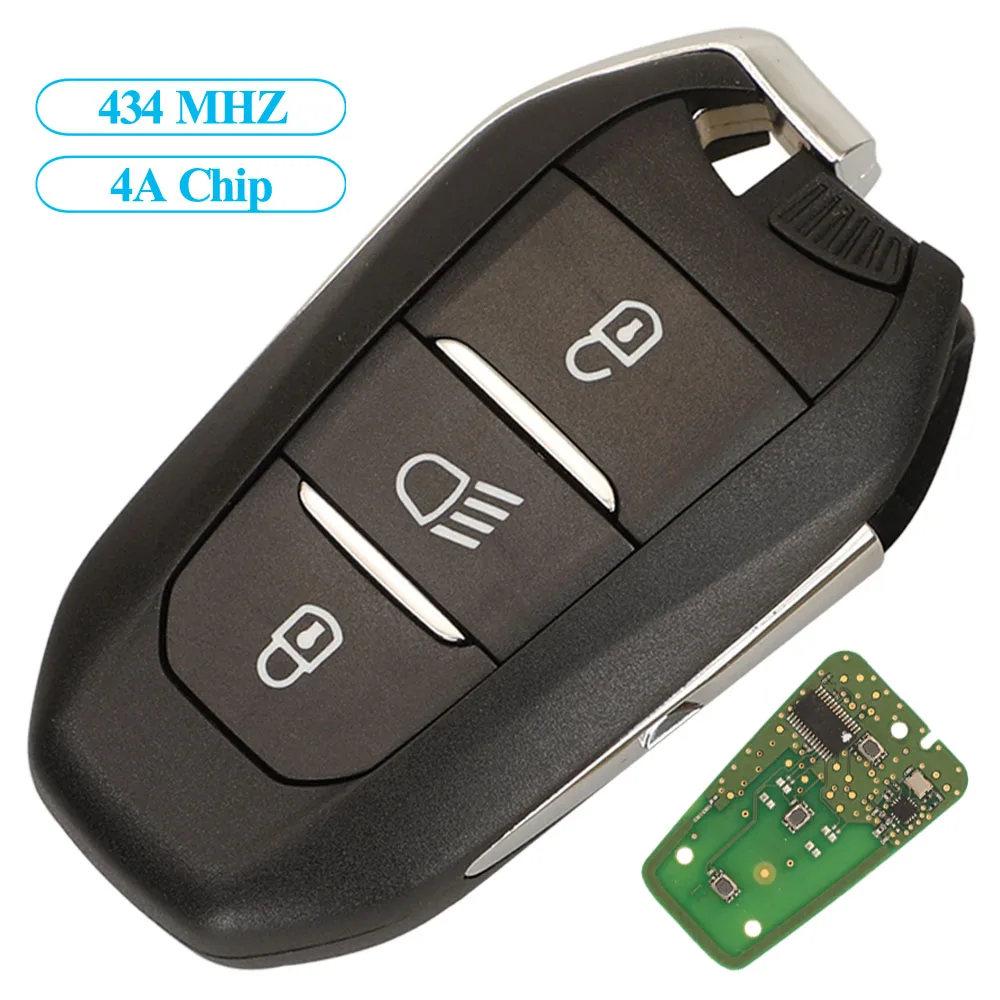 

Jingyuqin Remote Car Key Fob Control 4A Chip 434mhz For Peugeot 3008 5008 2016 Lamp 3 Buttons HU83/VA2 Uncut Blade