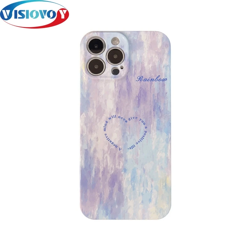 Gradiente Halo Aquarela casos de telefone para iphone, pintura a óleo, personalidade capas, letras de volta casos, iphone 15, 14, 13 pro max